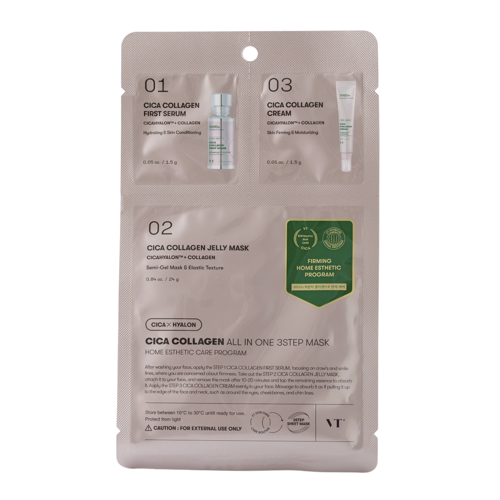 VT Cosmetics - CICA Collagen All In One 3 Step Mask - Feuchtigkeitsspendende und regenerierende Gesichtsmaske - 1.5g+1.5g+25g