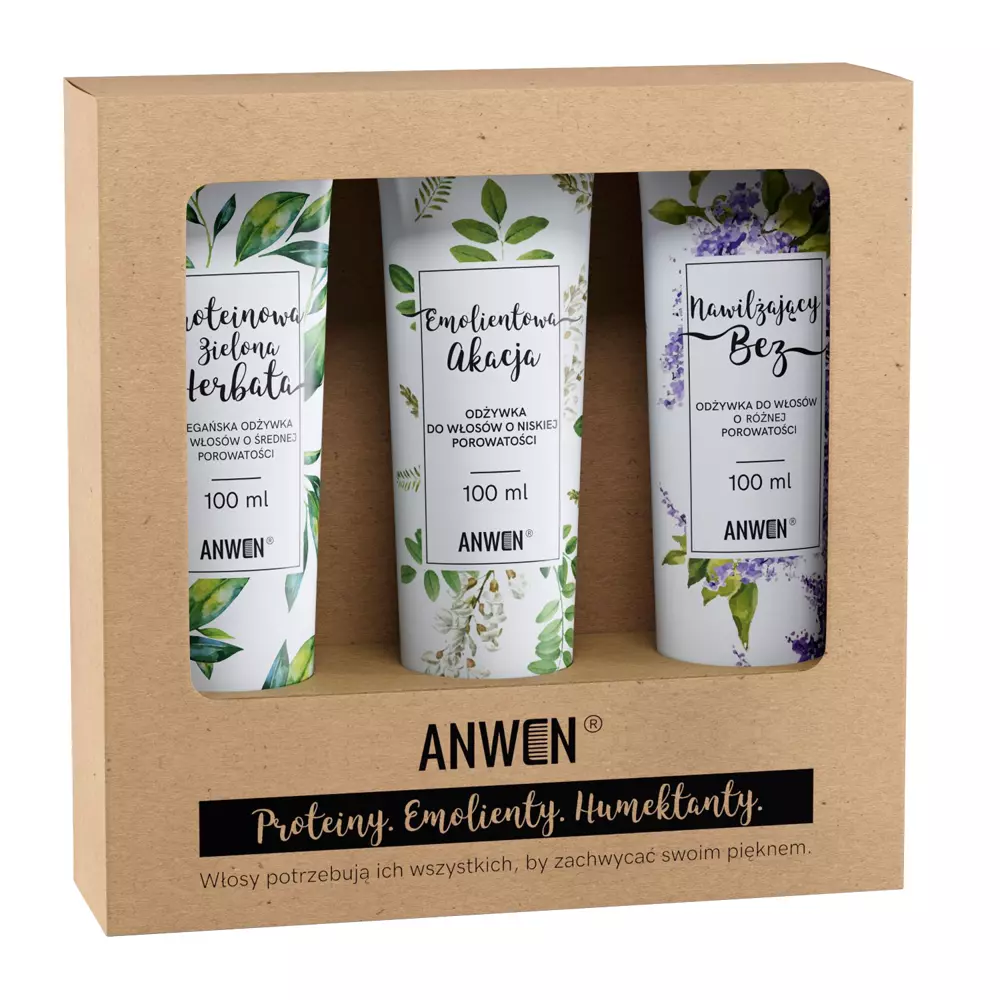 Anwen - Grüner Tee, Akazie, Flieder - Set mit 3 Spülungen für Haare mit niedriger Porosität