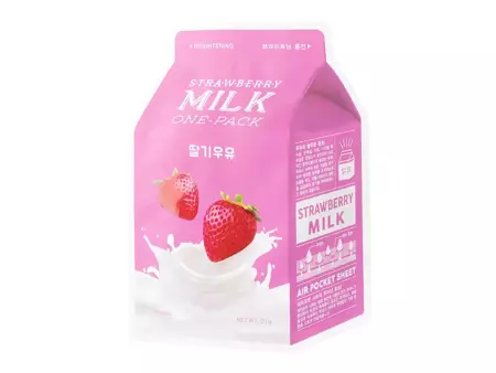 A'pieu - Milk One Pack Mask - Strawberry - Aufhellende Blattmaske - 21g