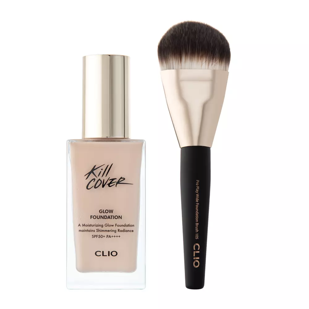 Clio - Kill Cover Glow Foundation Special Set - Aufhellende Foundation SPF50+ + Pinsel - Lingerie - 38g