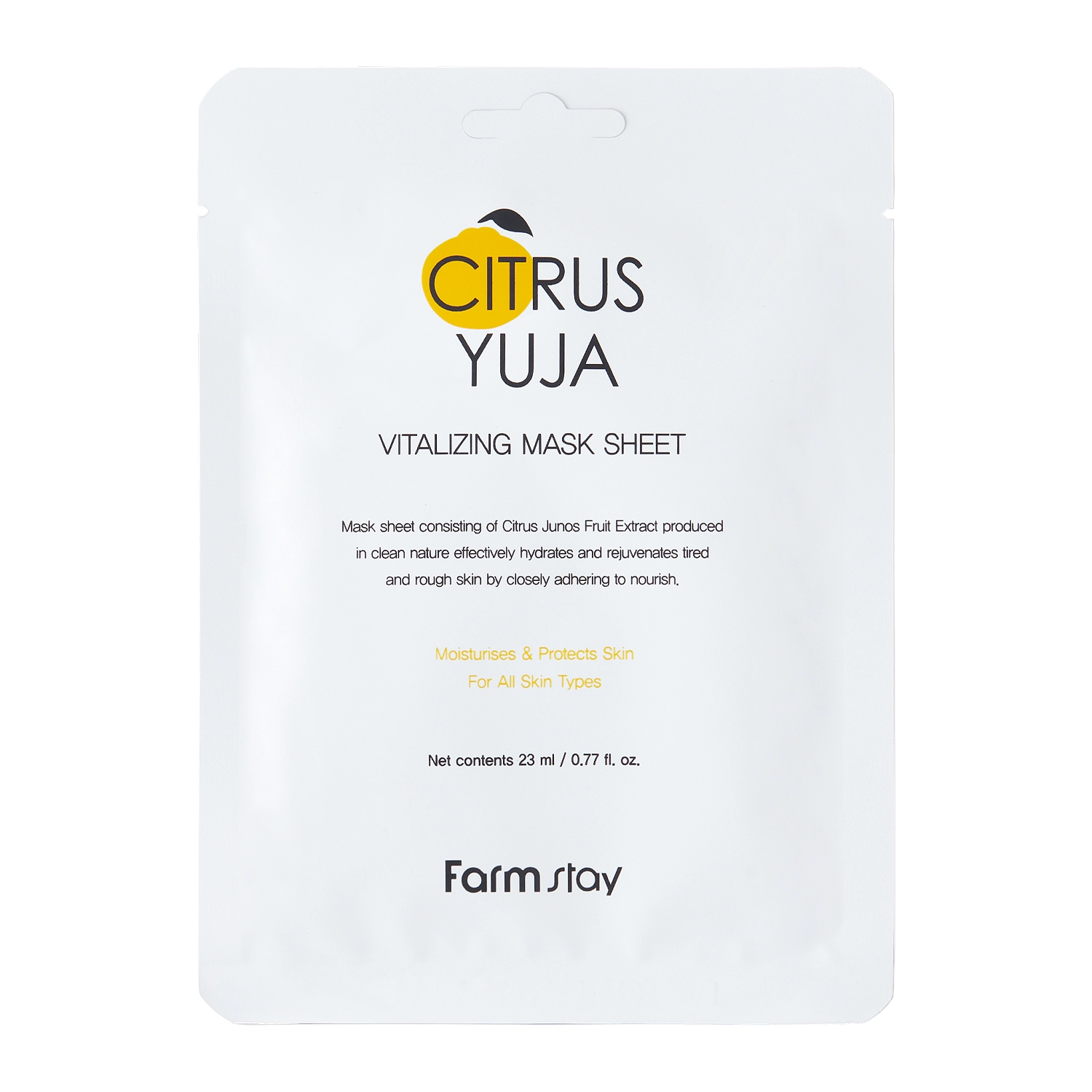 Farmstay - Citrus Yuja Vitalizing Mask Sheet - Revitalisierende Maske mit Yuzu-Frucht-Extrakt - 23ml/1Stk