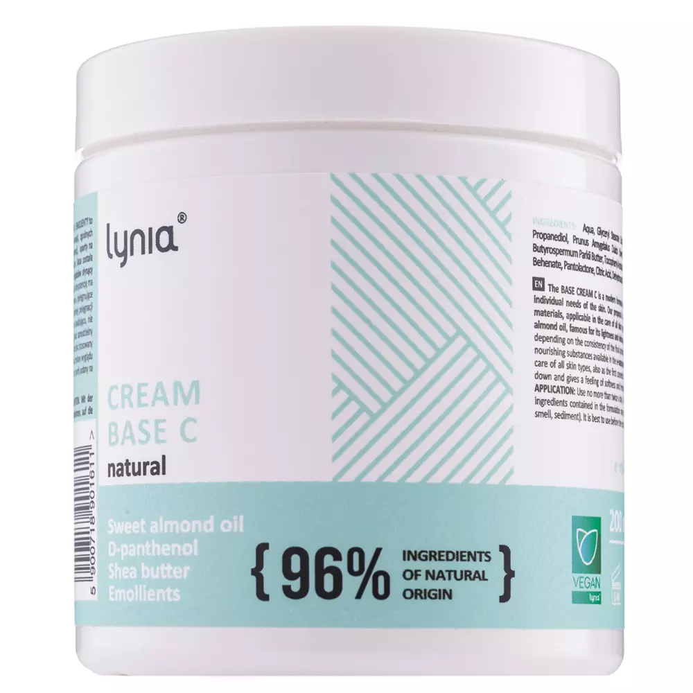 Lynia - Cream Base C Natural - Leichte feuchtigkeitsspendende Basiscreme mit den Vitaminen B5 und E - 200 ml