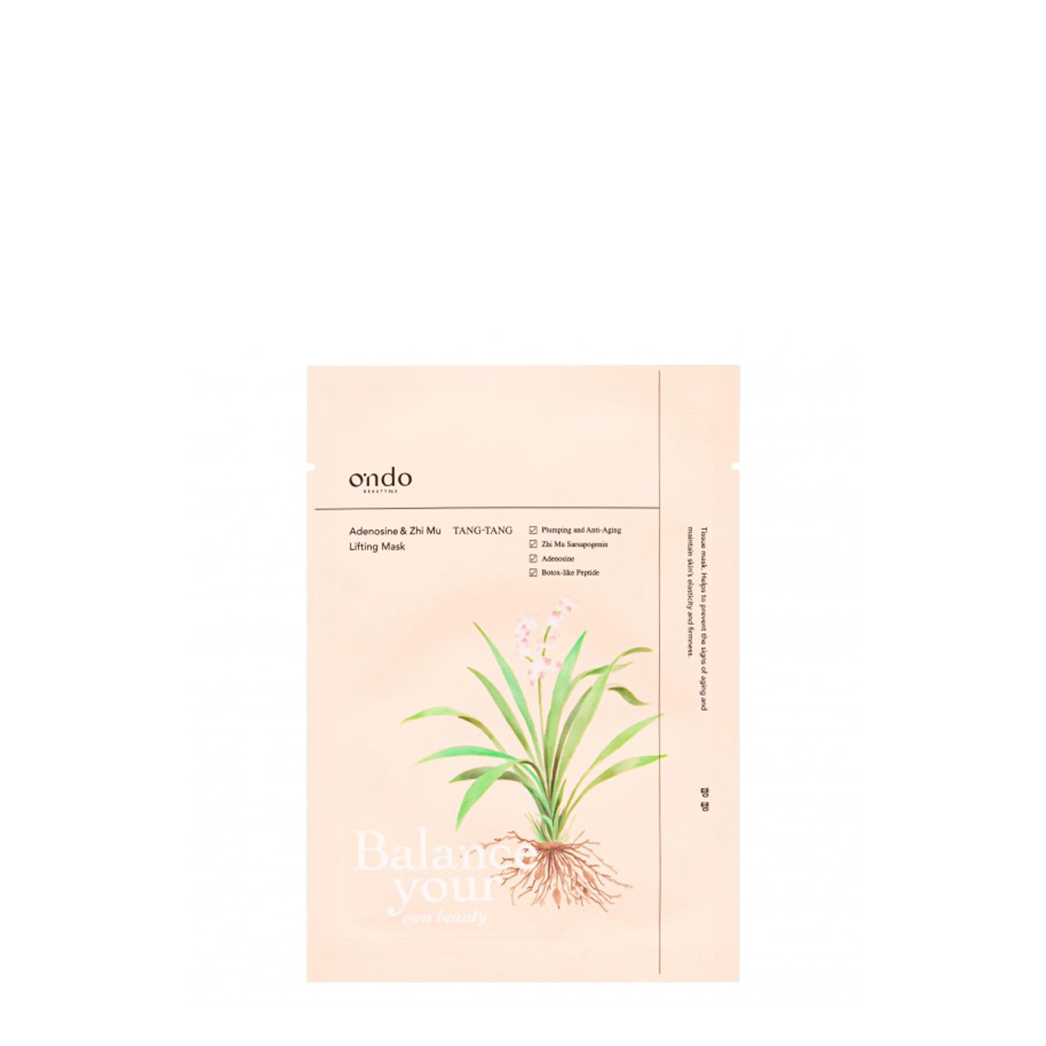 Ondo Beauty 36.5 - Adenosin & Zhi Mu Lifting Mask - Straffende Gesichtsmaske in einem Tuch - 1Stk/25ml