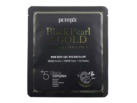Petitfee - Black Pearl & Gold Hydrogel Mask Pack - Hydrogel Gesichtsmaske Schwarz Perle und Gold - 32g