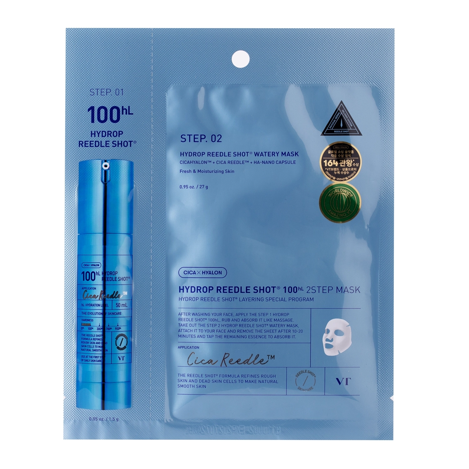 VT Cosmetics - Hydrop Reedle Shot 100hL 2-stufige Maske - Feuchtigkeitsspendende Hydrogel-Gesichtsmaske - 1Stk/38g