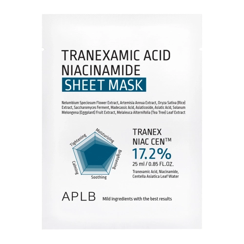 APLB - Tranexamic Acid Niacinamide Sheet Mask - Aufhellende und feuchtigkeitsspendende Tuchmaske für das Gesicht - 1Stk/25ml
