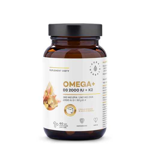 Aura Herbals - Omega+ Vitamin D3 2000 IU + K2 - Kapseln - 60 Stück