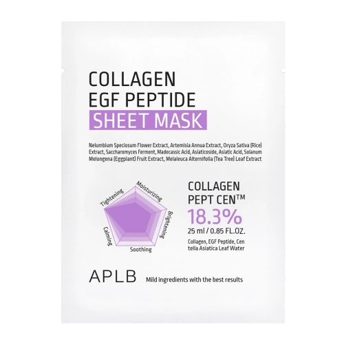 APLB - Collagen EGF Peptide Sheet Mask - Feuchtigkeitsspendende und straffende Tuchmaske für das Gesicht - 1pc/25ml