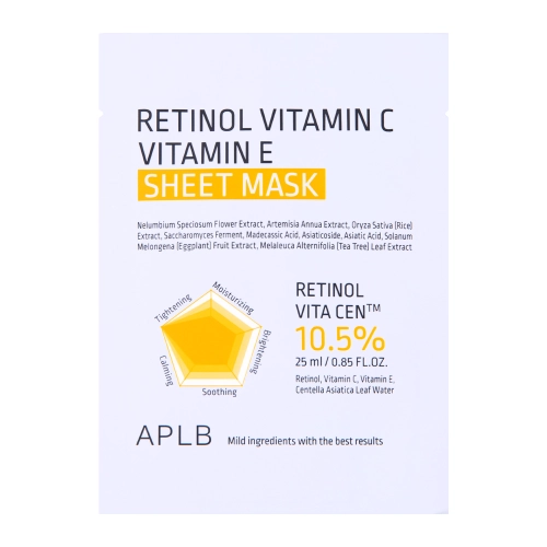 APLB - Retinol Vitamin C Vitamin E Sheet Mask - Tuchmaske mit Retinol und den Vitaminen C und E - 1 Stk./25ml