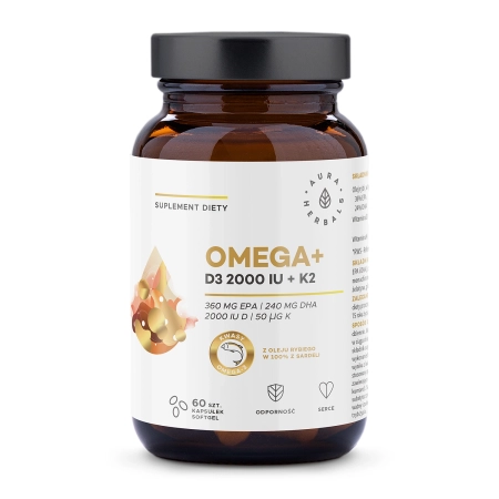 Aura Herbals - Omega+ Vitamin D3 2000 IU + K2 - Kapseln - 60 Stück