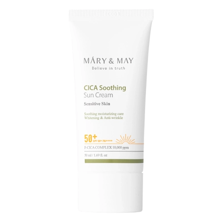 Mary&May - Cica Soothing Sun Cream SPF50 + PA ++++ - Lindernde und feuchtigkeitsspendende Creme mit Sonnenfilter - 50ml
